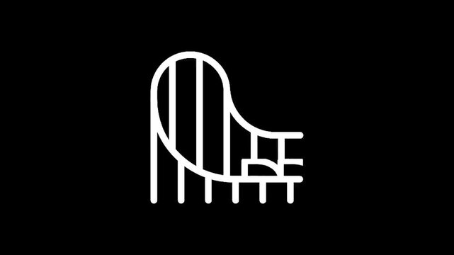 Minimalist white roller coaster icon on a black background, representing thrill and excitement