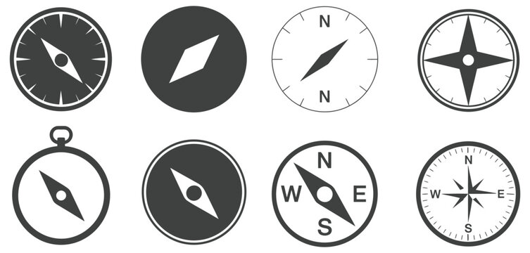 Directional compass points N S W E icon set vector, north south west east navigation arrow symbols, travel orientation and map direction indicators, flat vector illustration eps 10.