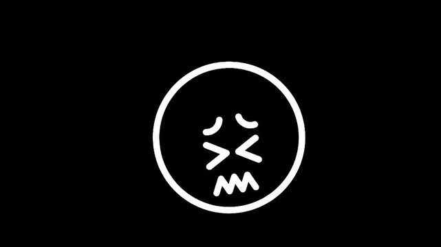 Simple line art of an angry or frustrated face emoji on a black background