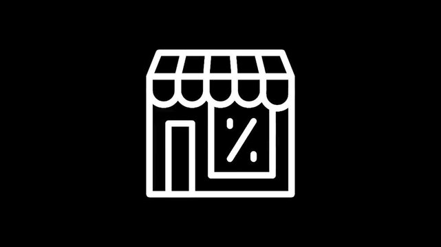 Simple line art icon of a storefront with a percentage sign in the window