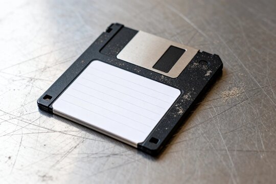 Vintage floppy disk on scratched metal surface