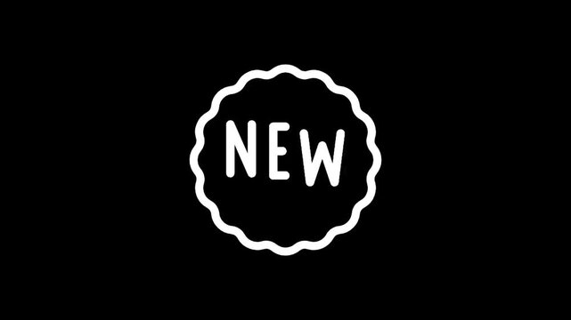 Simple white "NEW" badge icon on a black background, modern design