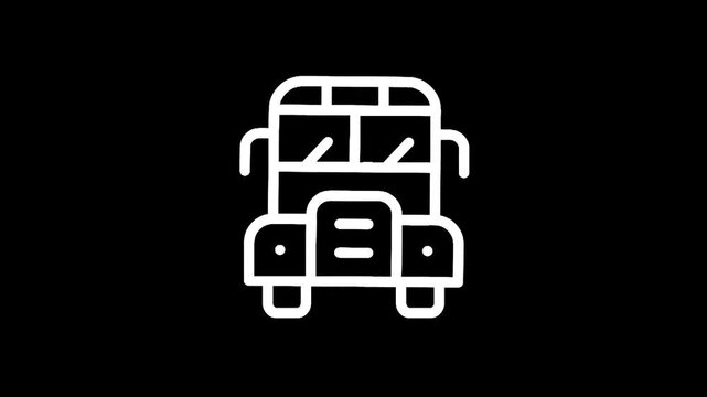 Simple white line art icon of a bus front view on a black background
