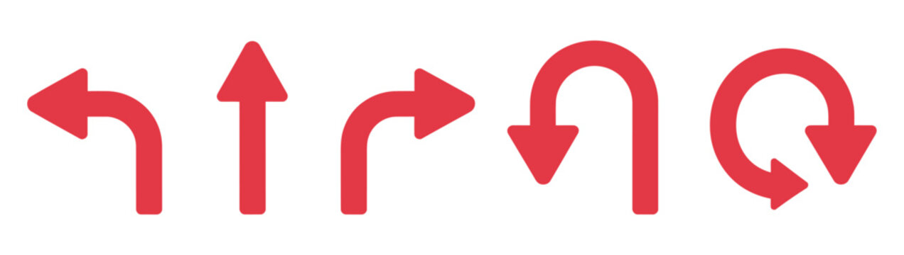 Directional arrow icon set, simple go back sign vector, U turn shape pointer symbols, flat design pictogram elements for app UI, ads, web banner and buttons, vector illustration eps 10.