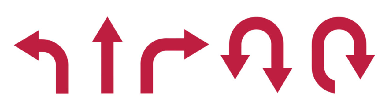 Directional arrow icon set, simple go back sign vector, U turn shape pointer symbols, flat design pictogram elements for app UI, ads, web banner and buttons, vector illustration eps 10.