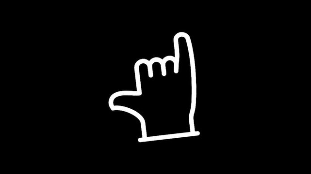 Simple white hand gesture icon with index finger pointing up on black background