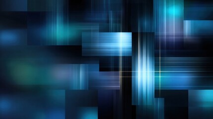 Obraz premium Abstract digital background with vibrant blue and teal color blocks, glowing light stripes, and a smooth gradient pattern for modern design projects.