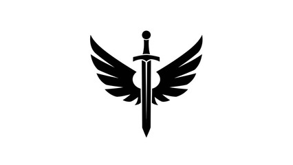 Fototapeta premium Elegant Silhouette of a Sword with Angelic Wings Symbolizing Power and Protection