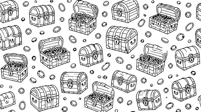 Vintage Treasure Chest Pattern in Black and White.
