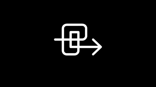 Abstract white line art symbol with an arrow indicating forward movement on black background