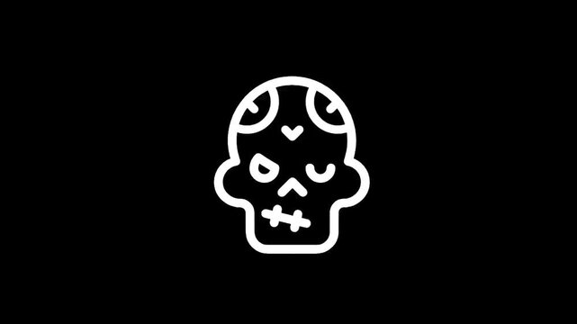 Stylized white zombie skull icon on a black background, minimalist horror graphic