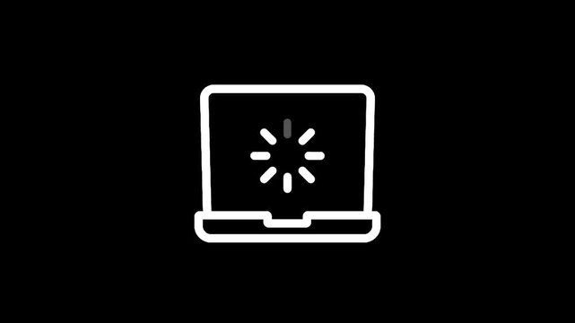 Laptop computer screen displays a loading spinner icon on a black background