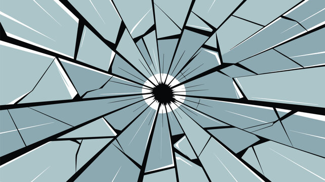 Dynamic pattern of shattered and cracked glass radiates from a central black hole to create a sense of impact or broken surface.