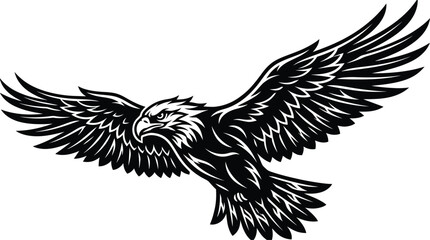 Fototapeta premium Black and white eagle vector, flying bird illustration, wildlife symbol, monochrome icon
