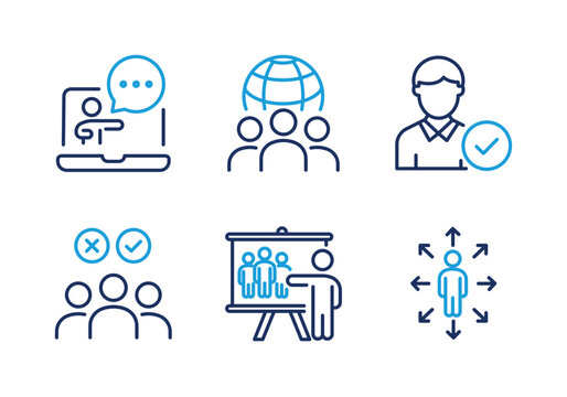 Online Training & Team Collaboration thin line icon set. Minimal web icons