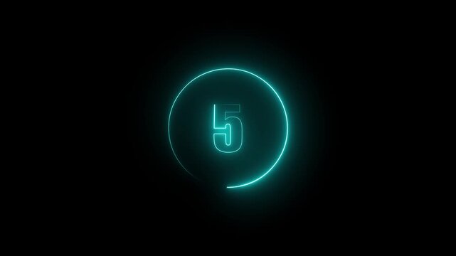 Futuristic neon purple countdown timer animation on computer screen, digital glowing clock with circular progress bar.