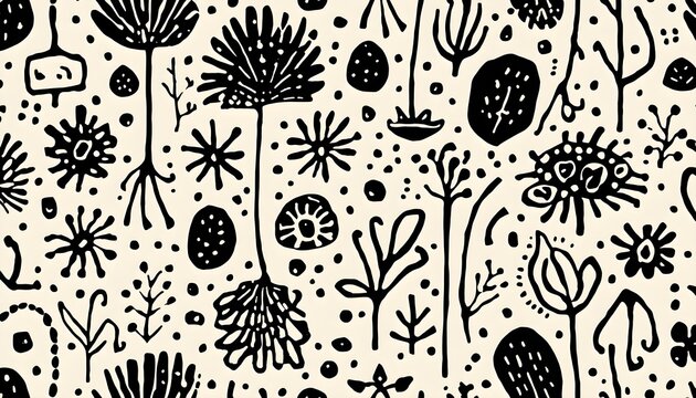 Abstract Pattern with Organic Lines and Dots Inspired by Mud Cloth Design
