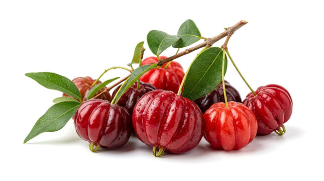 Fresh pitanga fruit, also known as surinam cherry, brazilian cherry, or cayenne cherry, isolated on white background