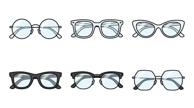 Collection of stylish eyeglass frames in various shapes and designs