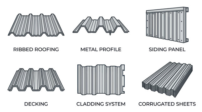 Metal roofing and cladding profile types for industrial construction