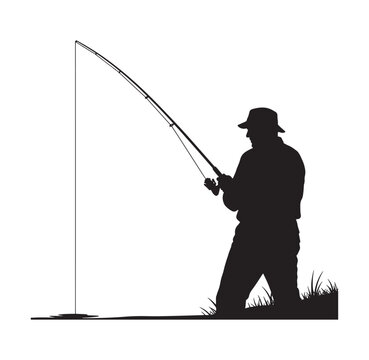 Silhouette of fisherman casting line into water with fisherman silhouette recreation isolated lifestyle equipment vacation wilderness patience exercise adventure activity