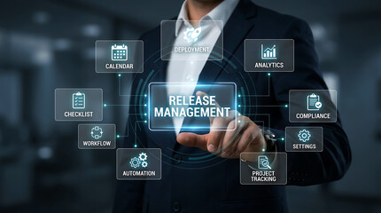 Obraz premium Release Management Digital Workflow Software Deployment Security Process