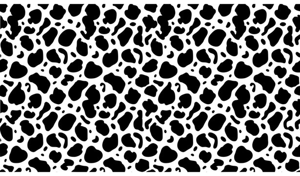 Black and White Cow Print Seamless Pattern with Dalmatian Dog or Leopard Animal Spot Textures for Fabric and Wrapping Paper Vector Designs
