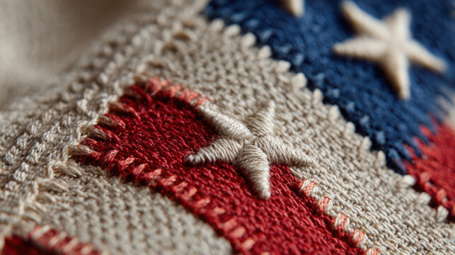 Closeup of embroidered american flag patch with stars and stripes