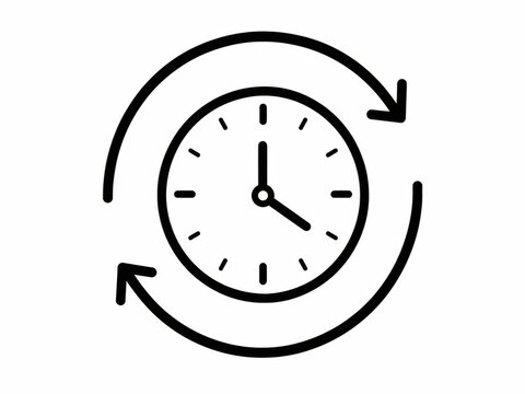 Black clock icon with circular arrows showing continuous time and fast progress