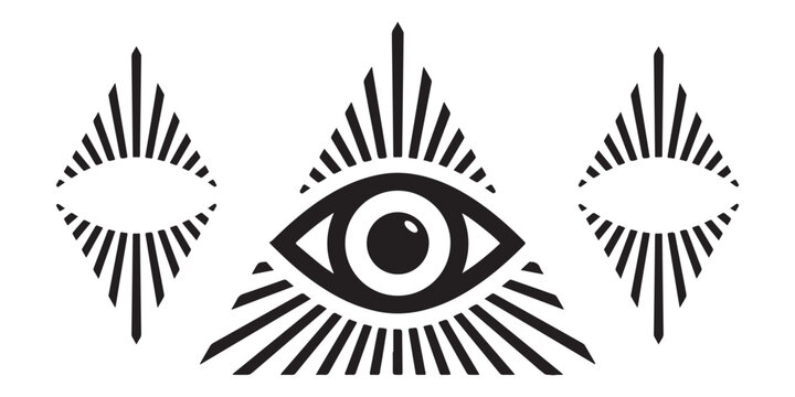 Minimalist black and white vector illustration of the all seeing eye inside a triangle.