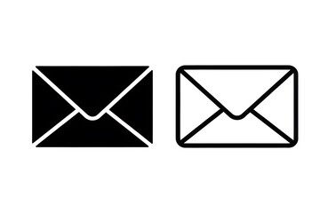 Minimal envelope icon with open flap design in black and white © Subir
