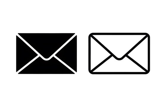 Minimal envelope icon with open flap design in black and white