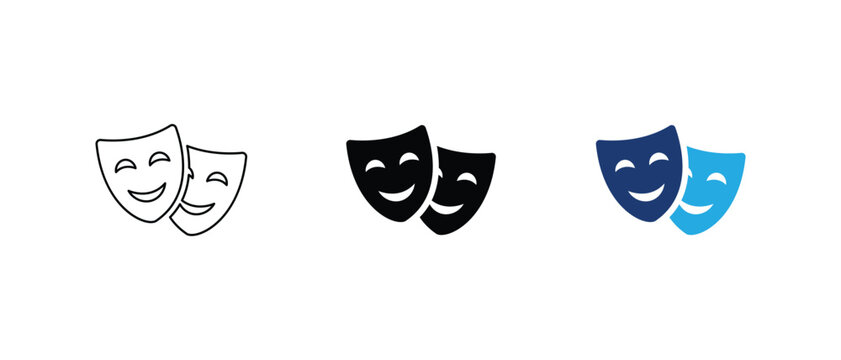 Theater mask icon, comedy drama entertainment broadway stage performance set. vector illustration