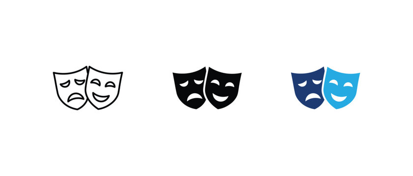 Theater mask icon, comedy drama entertainment broadway stage performance set. vector illustration