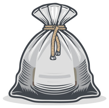 Cartoon Style Illustration of a Sack Tied with Twine String for Storing or Holding Items