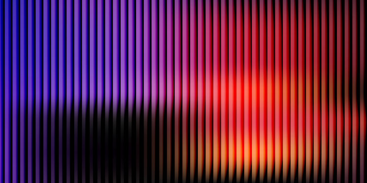 Abstract background, with vertical parallel, lines, gradient transition, from blue and, purple to orange, and red, dark, blurred horizontal band