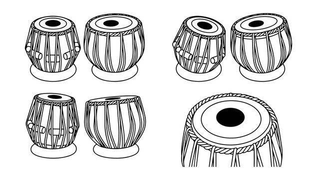 Indian tabla drum variations displayed in a traditional music instruments collection set collection design