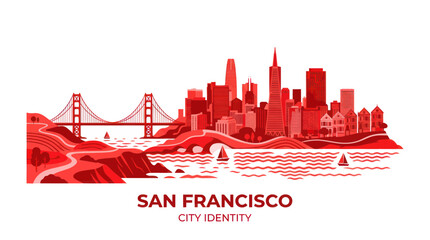 Fototapeta premium San francisco city skyline with golden gate bridge and landmarks