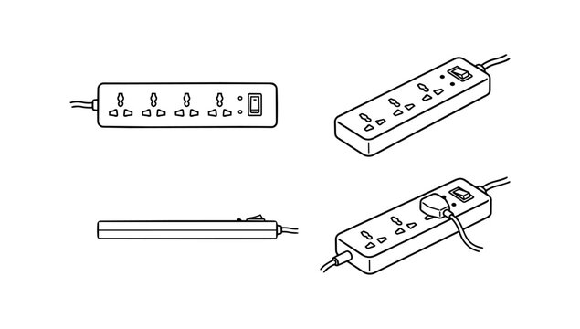 Power strips extension boards and cable items displayed in an electrical collection set collection