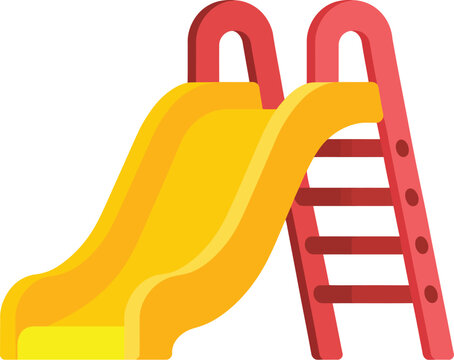 A flat of a children's playground slide with a yellow chute and red ladder frame, isolated on a white background
