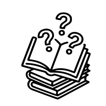 Student Emotional Confusion and Learning Difficulty Illustration, Stack of Textbooks with Question Marks School Stress Concept, Academic Overwhelm Minimalist Monoline Line Art Vector Outline