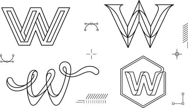 Abstract Letter W Logo Typography Line Art Vector Collection with Graphic Design Elements