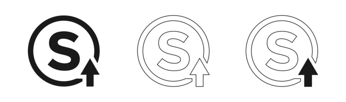 Circular 's' with upward arrow icon set bold outline and thin line styles for business branding
