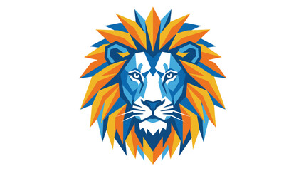 Vibrant geometric lion head with blue and orange faceted mane © Kasino