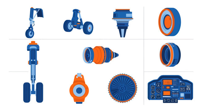Aircraft Parts and Aviation Components Icon Set