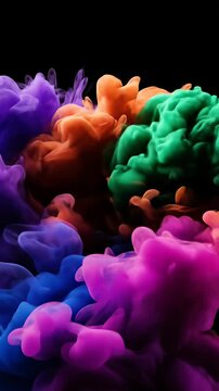 Dynamic blue pink smoke cloud over black background