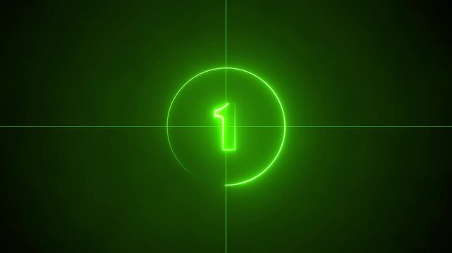 Neon green 1-second cinematic countdown timer with crosshair lines