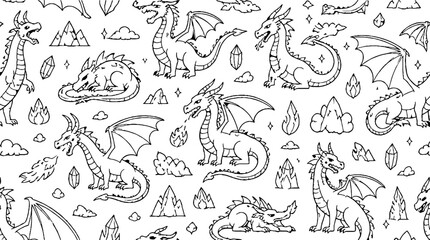 Fototapeta premium Detailed Dragon Illustrations with Mythical Elements and Patterns.
