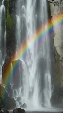 Waterfall and Rainbow Scenic Landscape 4K Generative AI