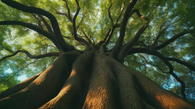 力強くそびえる大木と豊かな自然の風景
